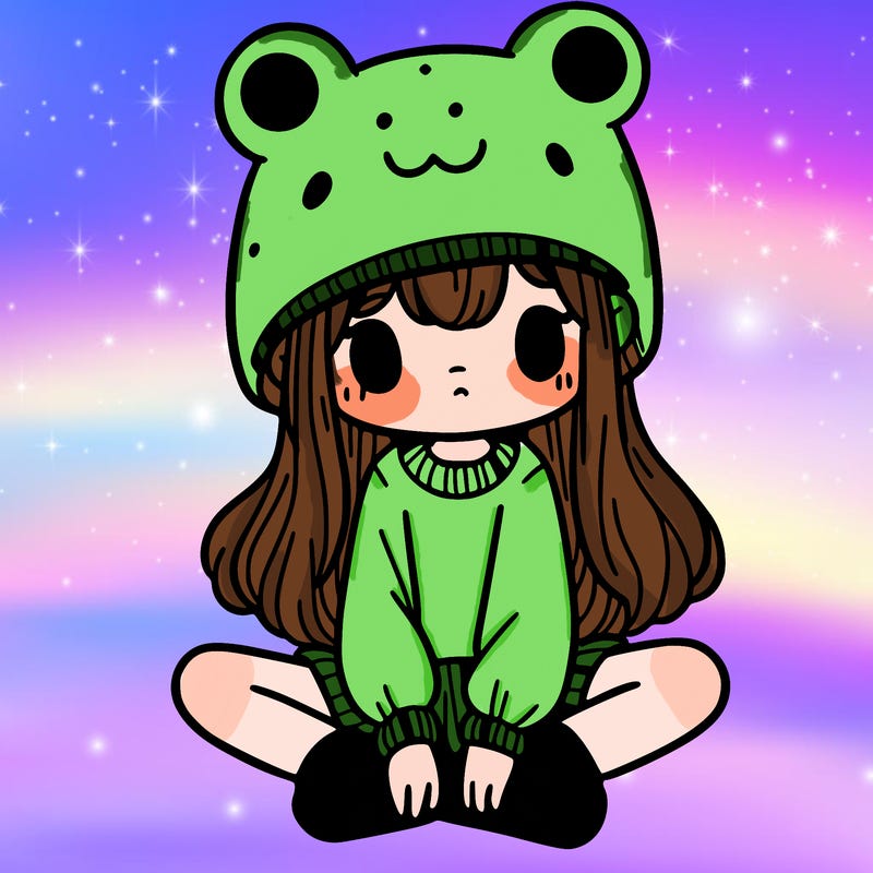 a girl wearing a frog hat and some frog socks