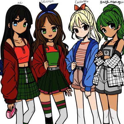 teen manga girls group of 4