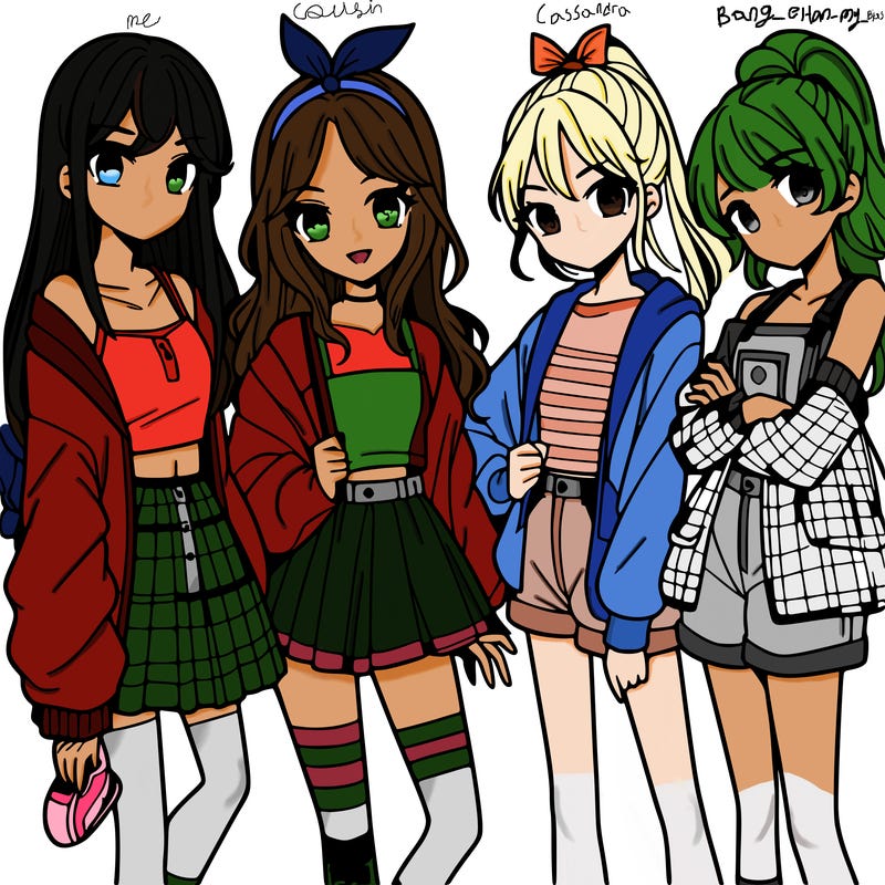teen manga girls group of 4