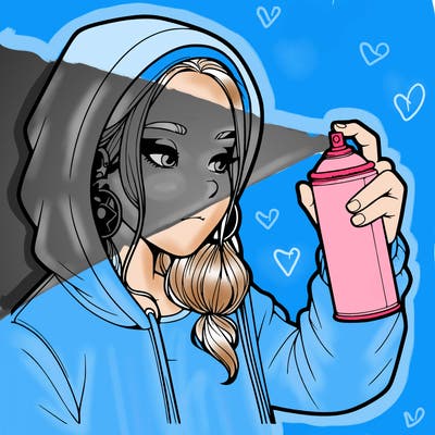 a realistic girl, spray painting