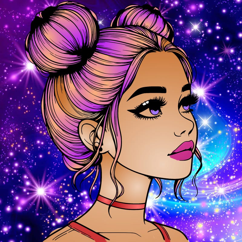 realistic girl with buns on the top of her head