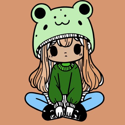 a girl wearing a frog hat and some frog socks