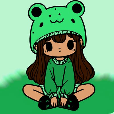 a girl wearing a frog hat and some frog socks
