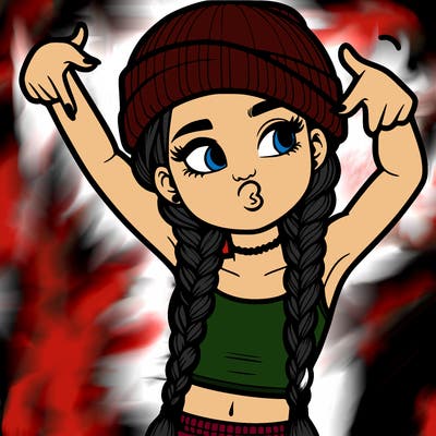 realistic teenage girl with braids and a beanie and crop top doing 🫶🏼