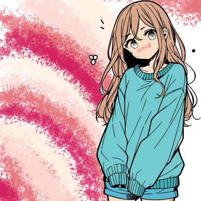 manga teen girl  in a sweater and baggy pants