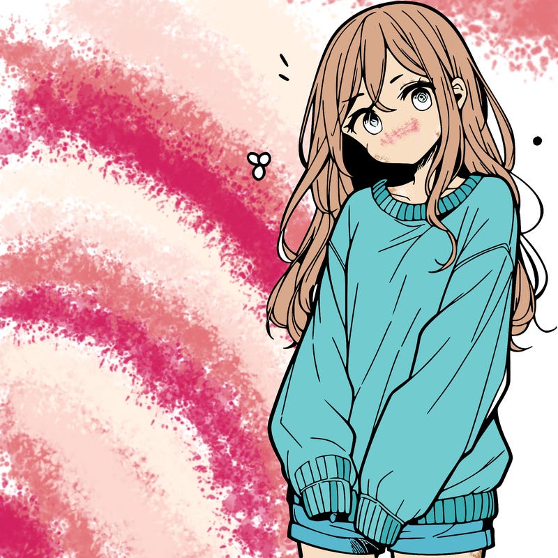 manga teen girl  in a sweater and baggy pants