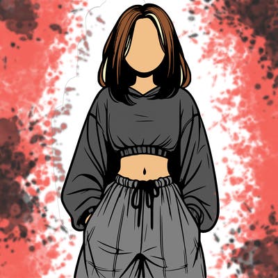 realistic girl faceless with baggy pants and a crop top