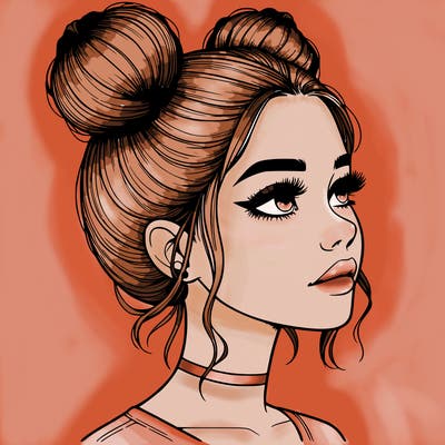 realistic girl with buns on the top of her head