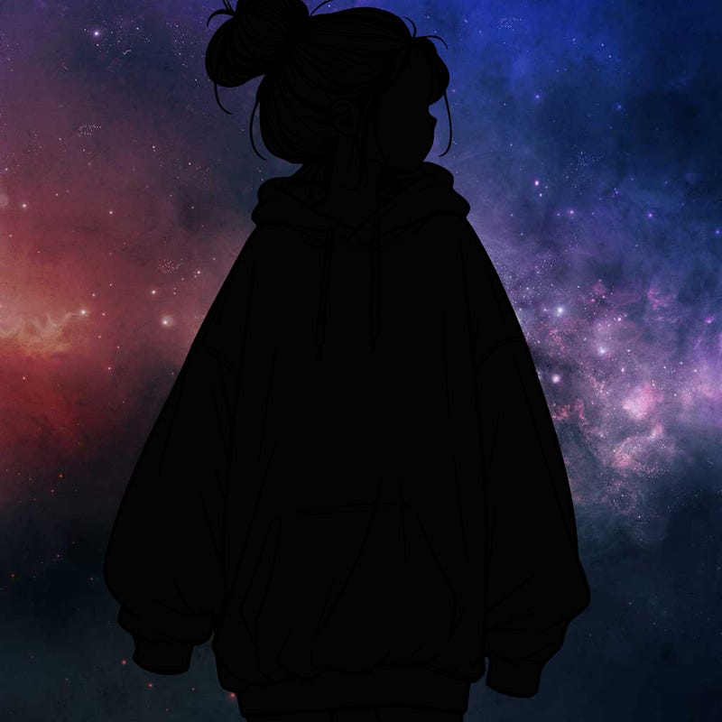 realistic girl with a oversized sweatshirt on and a bun