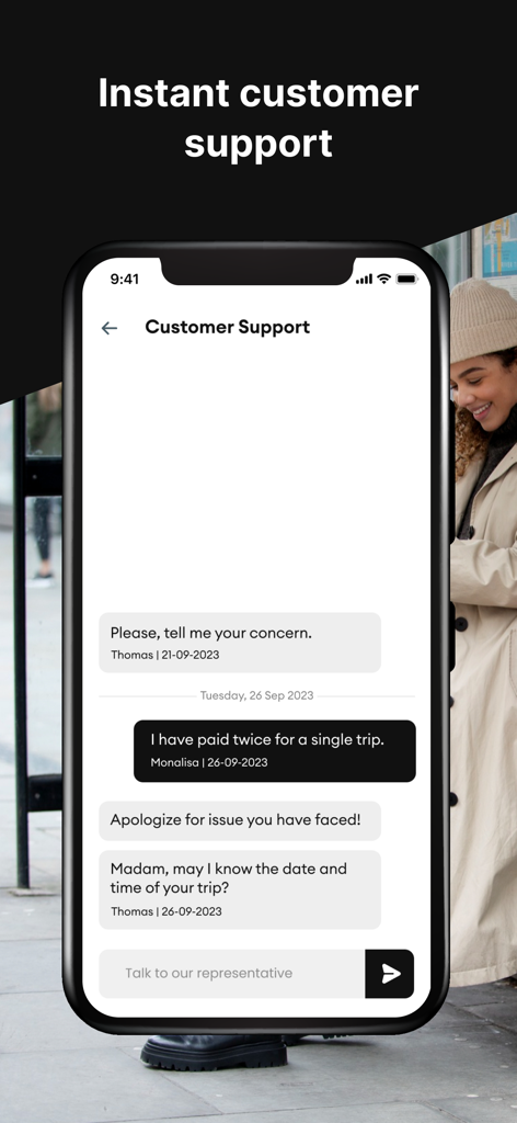 AllRide Customer app chat interface for instant customer support