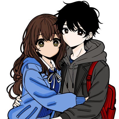 anime girl and boy hugging