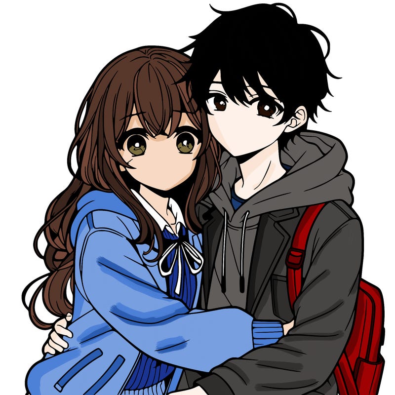 anime girl and boy hugging
