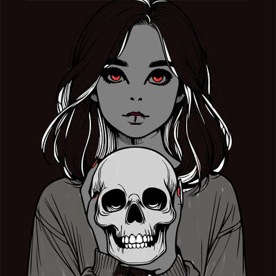 realistic girl holding a skull