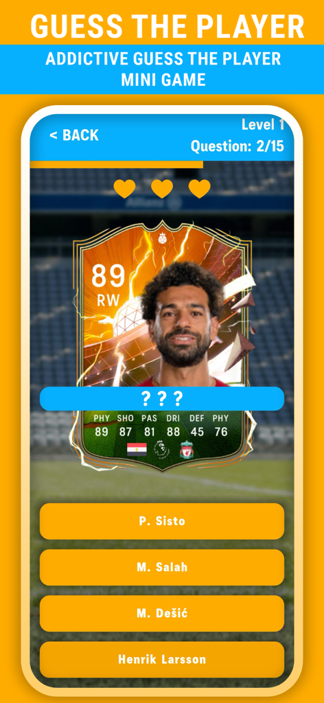 FC Card Creator 24 FUT - Guess the player mini game interface in FC Card Creator 24 FUT app