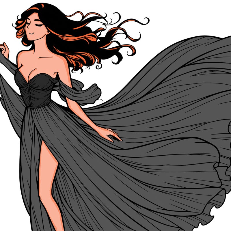 realistic woman in dress flowing the the wind