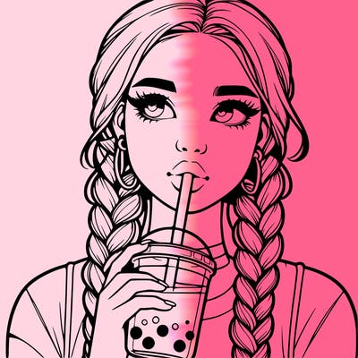 realistic girl with braided hair drinking boba
