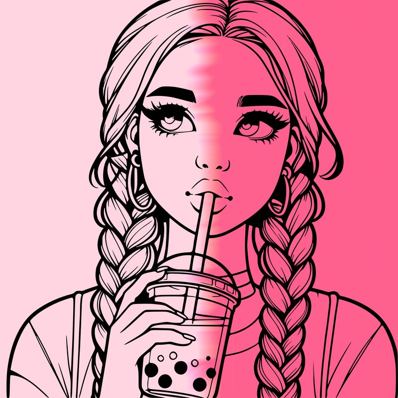 realistic girl with braided hair drinking boba