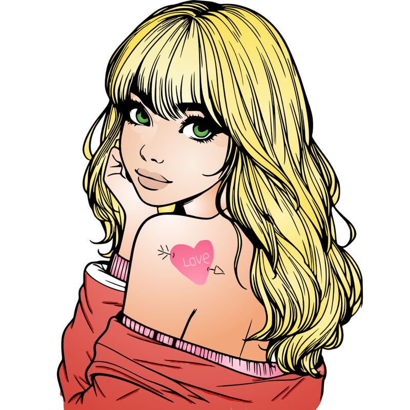 realistic girl with bangs looking over her shoulder