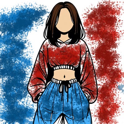 realistic girl faceless with baggy pants and a crop top