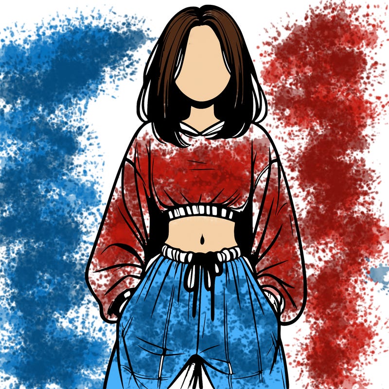 realistic girl faceless with baggy pants and a crop top