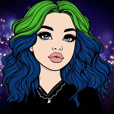 realistic girl with wavy hair and lips