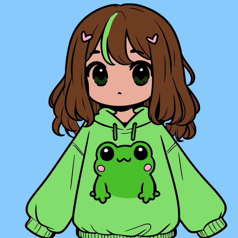 girl wearing frogging sweatshirt