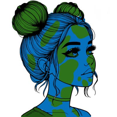 realistic girl with buns on the top of her head