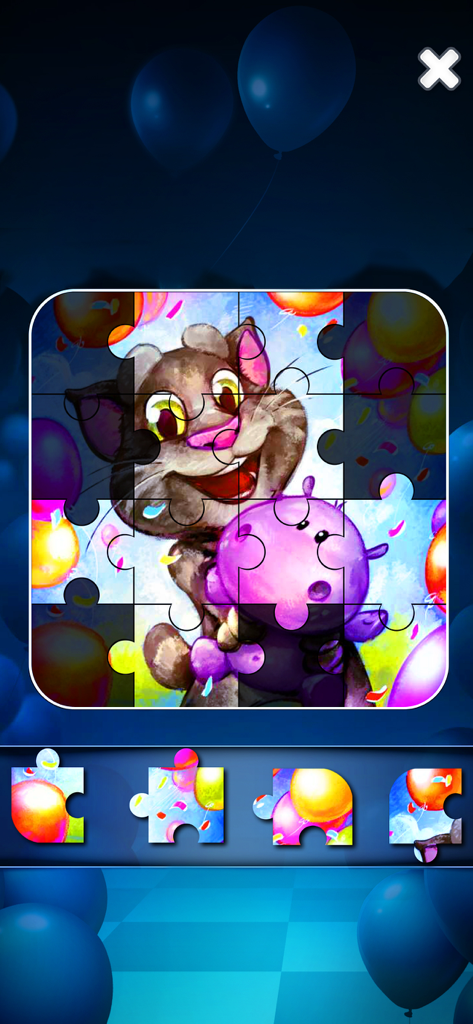Talking Ginger 2 jigsaw puzzle game featuring Ginger the kitten and a purple hippo toy