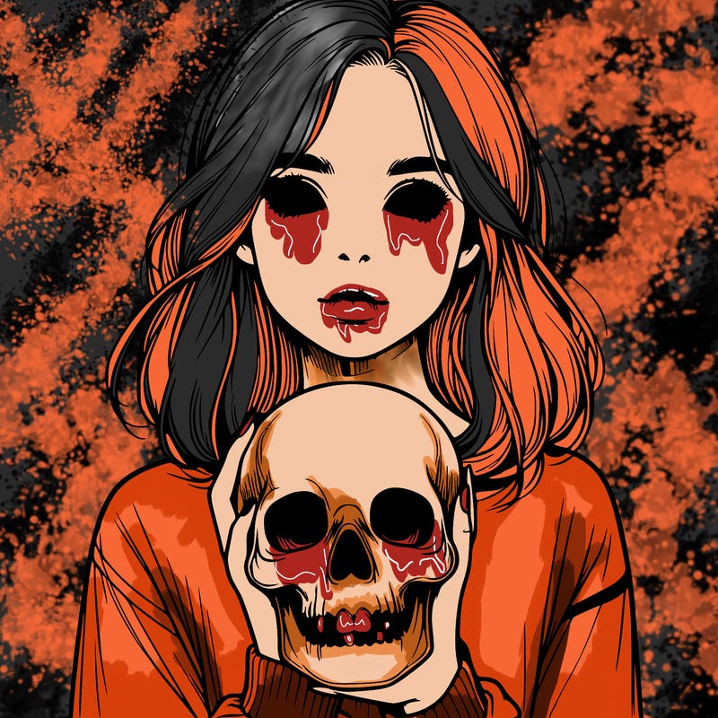 realistic girl holding a skull