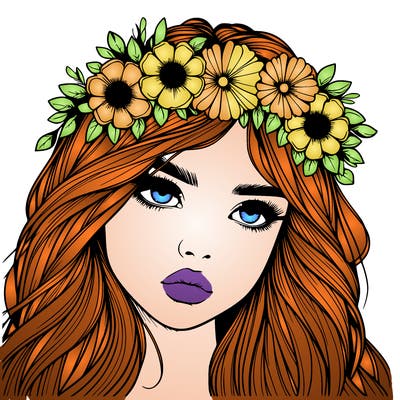 realistic girl with flowers crown
