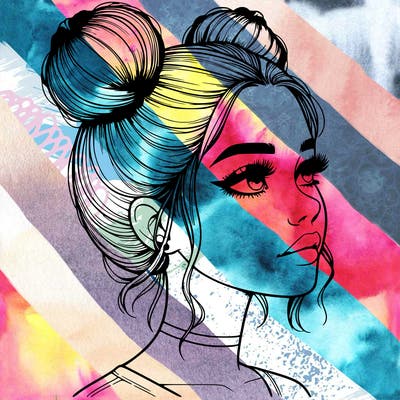 realistic girl with buns on the top of her head