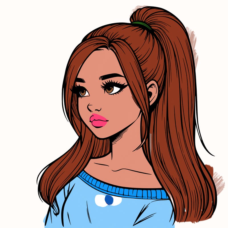 realistic girl with a high ponytail