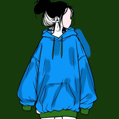 realistic girl with a oversized sweatshirt on and a bun