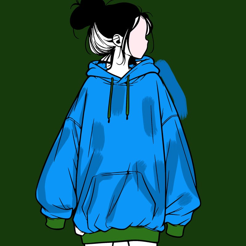 realistic girl with a oversized sweatshirt on and a bun