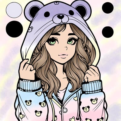 realistic girl in a animal pjs hoodie