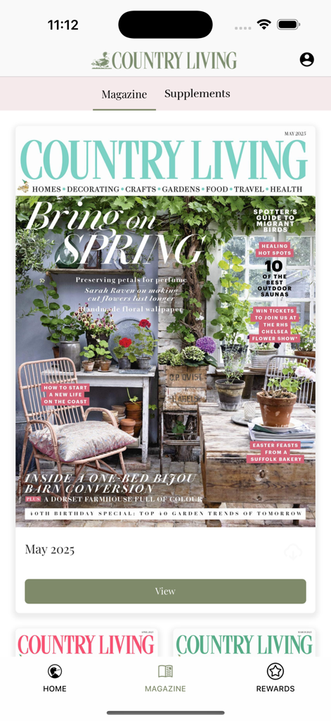 Country Living UK - Country Living UKアプリのホームページ。春を呼ぼう」と題された2025年5月号の表紙。