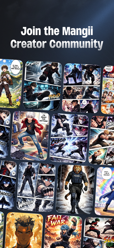 Mangii: AI Manga & Anime Art - A diverse collection of AI-generated manga panels and characters from the Mangii creator community.