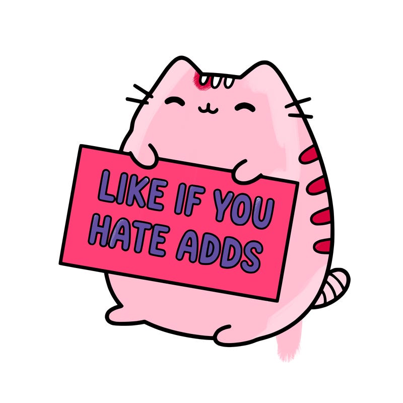 a kawii pusheen cat holding a sign that says like if you hate adds