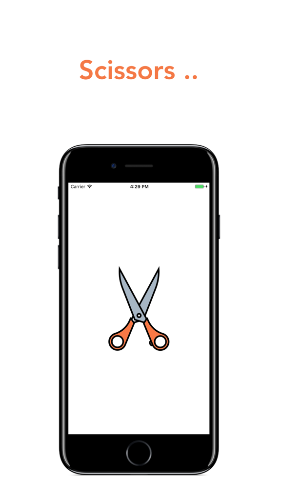 Rock Paper Scissors. - A smartphone screen displaying a scissors icon in the Rock Paper Scissors game
