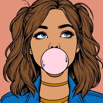 realististic girl blowing bubble -gum