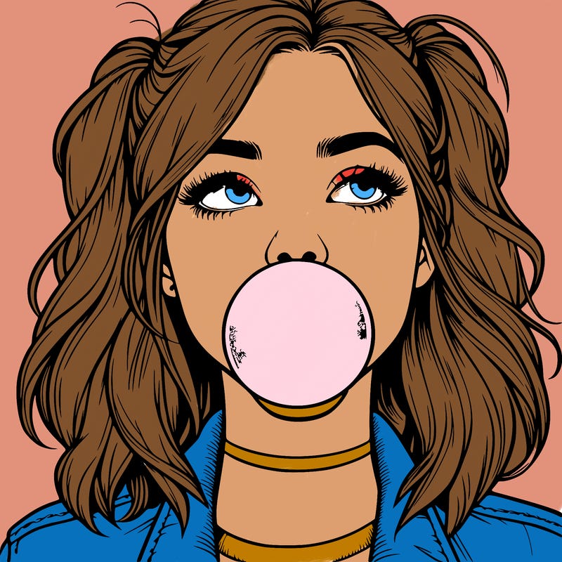 realististic girl blowing bubble -gum