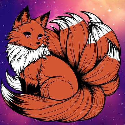 realistic detailed 9 tailed anime fox