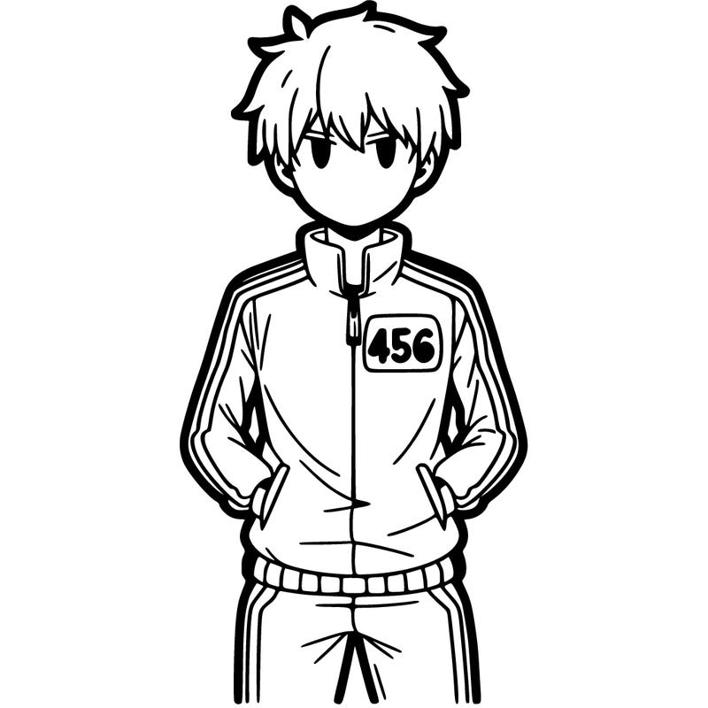 anime boy split with a tracksuit and the number 456 on the tracksuit