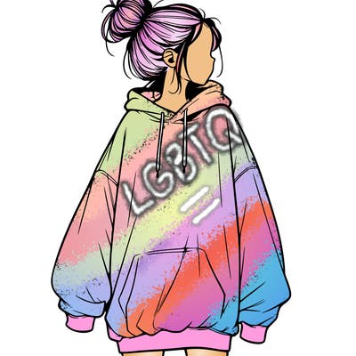 realistic girl with a oversized sweatshirt on and a bun