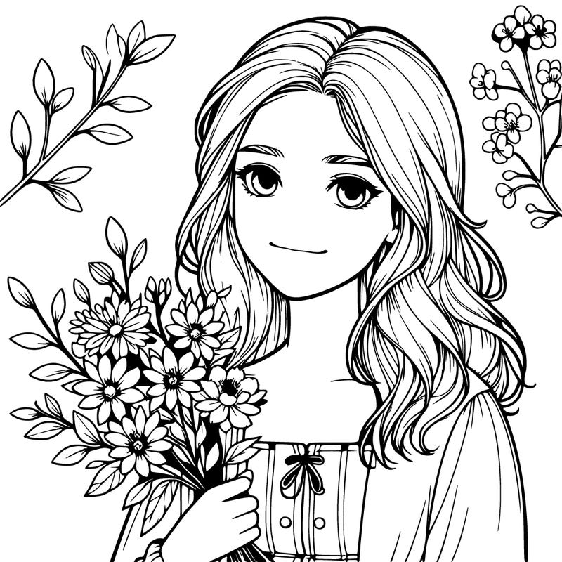 realistic girl with flowers