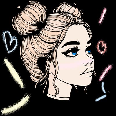 realistic girl with buns on the top of her head