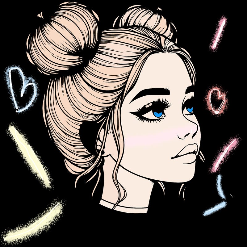 realistic girl with buns on the top of her head