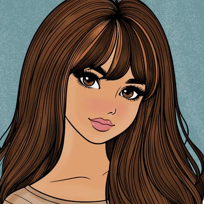 realistic girl with long hair and bangs