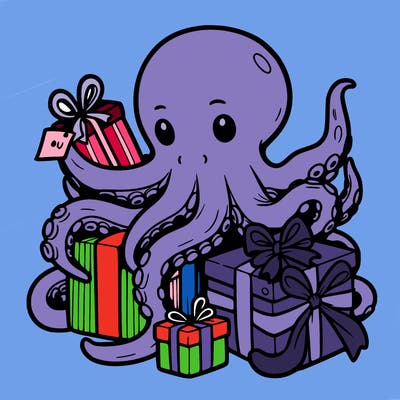 an octopus wrapping gifts