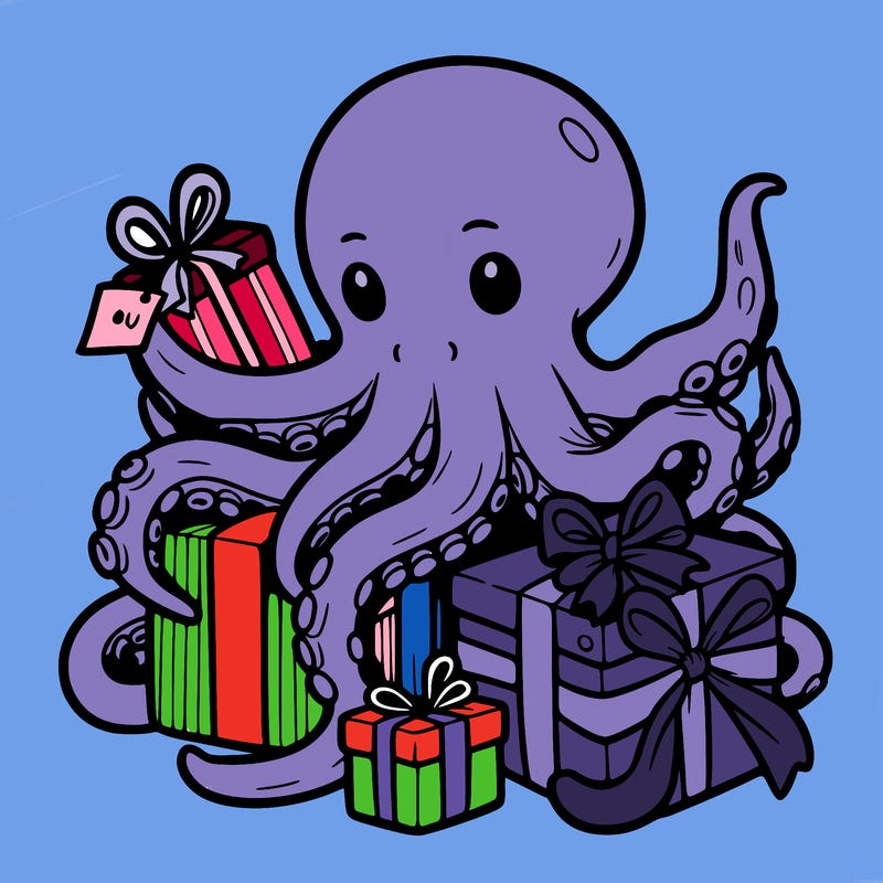 an octopus wrapping gifts
